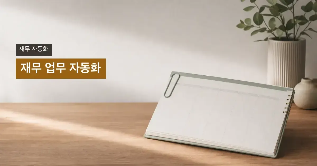 오른쪽에 놓인 빈 플래너와 녹색 클립, 왼쪽 제목 영역