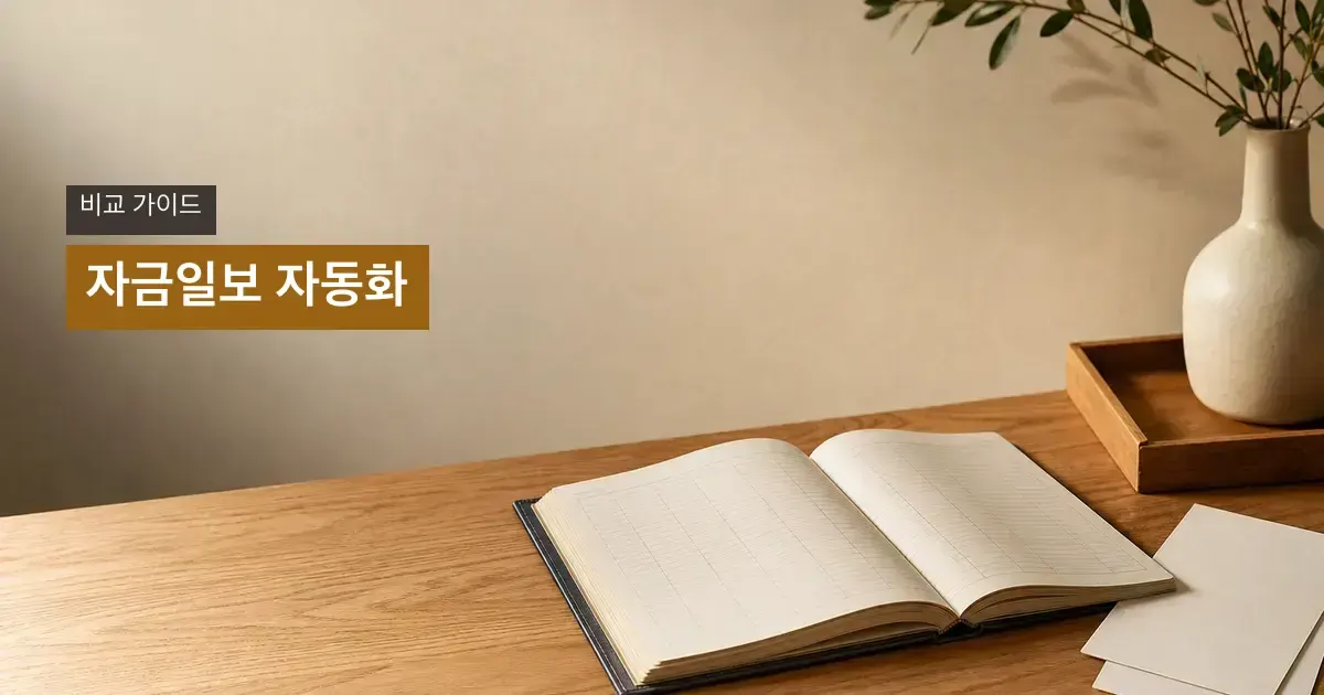 오른쪽의 수기 장부와 정리한 카드 묶음, 왼쪽 제목 영역