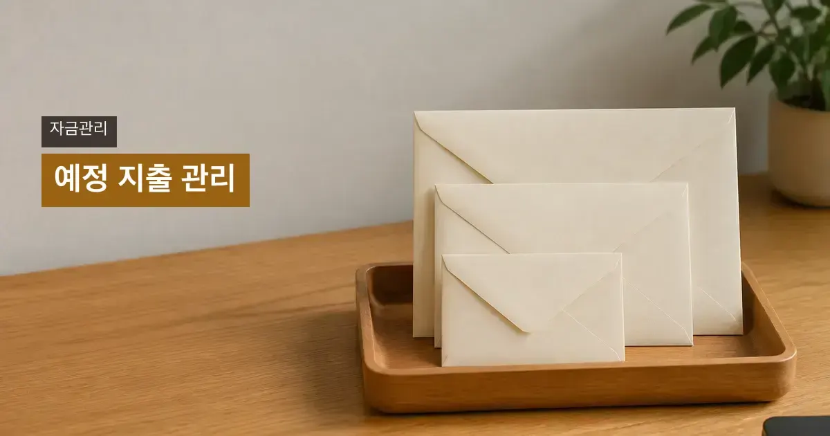 오른쪽의 정리된 예정 봉투, 왼쪽 제목 영역