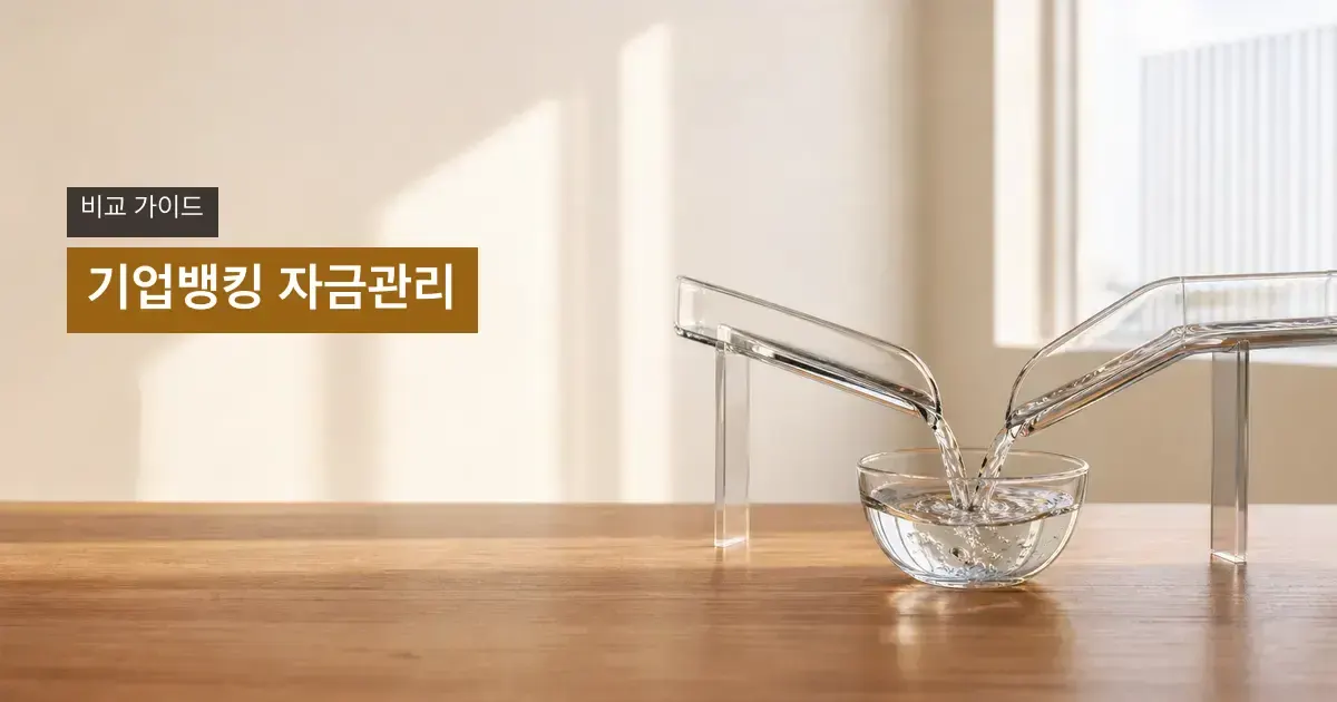 오른쪽의 두 흐름이 만나는 유리 채널, 왼쪽 제목 영역