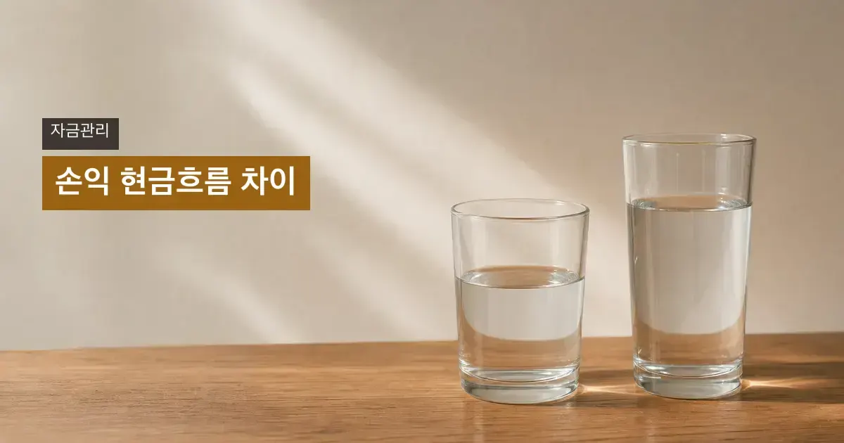 오른쪽의 수위가 다른 두 잔, 왼쪽 제목 영역