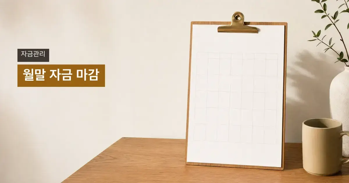 오른쪽의 빈 달력 시트와 클립, 왼쪽 제목 영역